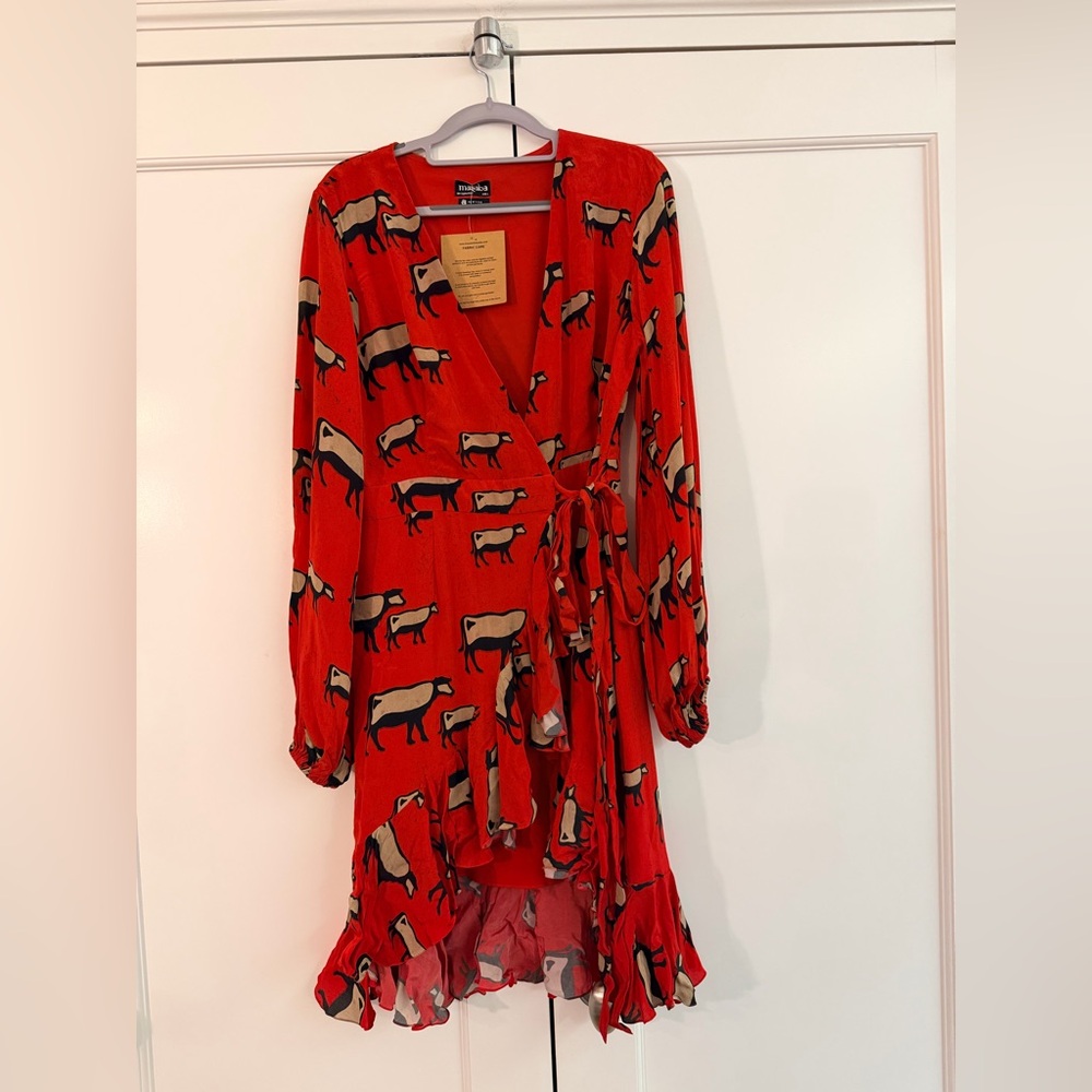 Masaba Gupta silk Red Mini Dress with Animal Print